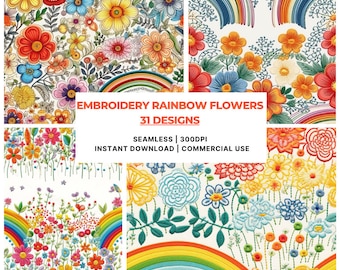 31 Embroidery Seamless File Rainbow Embroidery seamless Rainbow Floral seamless Floral embroidery seamless pattern bright floral seamless
