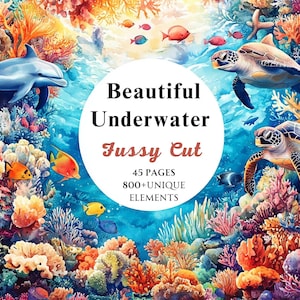 Coral Reefs Watercolor Fussy Cut Bundle, Sea Reef Images, Beautiful Underwater Graphics, PNG, Instant Digital Download, Commercial Use