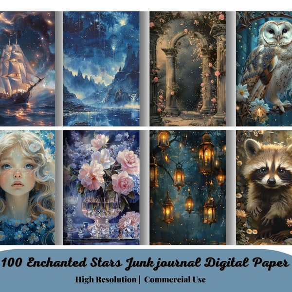 100 Enchanted stars Junk journal pages, high quality JPEG files, scrapbooking, magical fantasy celestial dreamy aesthetics, printable images