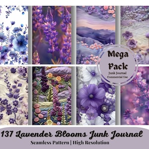 137 Lavender Blooms Junk Journal Kit | Purple Flower Journal Pages | Printable Crafting Papers | Scrapbooking | Card Making | Journaling