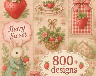 800+ Strawberry Junk Journal Kit, Junk Journal Printable, Junk Journal Paper, Digital Download, Ephemera, Summer Junk Journal, Vintage