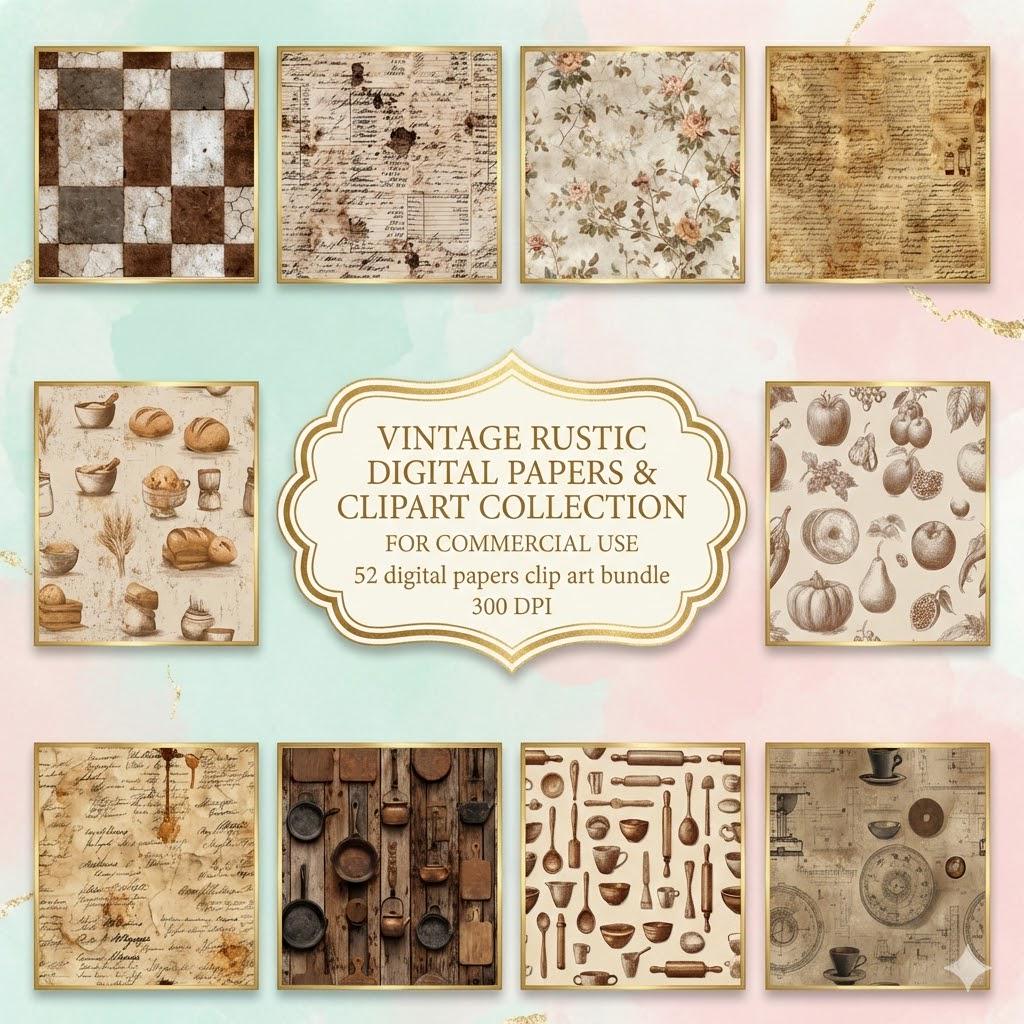 Vintage Recipe Kitchen Junk Journal Papers | Retro Cookbook Backgrounds ...