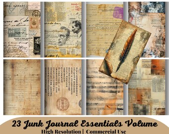 23 Junk Journal Essentials Volume, Post Cards, Ephemera, Script, Index Cards, Ledger, Music, Digital Ephemera, Printable Ephemera Journal