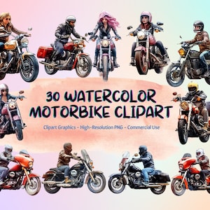 30 Motorrad Aquarell Clipart, Motorrad Clipart, Motorrad png Designs, Rock n Roll png vibes, kommerzielle Nutzung, Aquarell Clipart