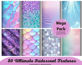 Ultimate Iridescent Textures - Iridescent digital paper metallic textures with pastel rainbow holographic glitter and foil