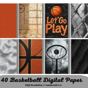 Kit de 40 papeles digitales para álbumes de recortes de baloncesto americano, papeles digitales de alta definición con DESCARGA INSTANTÁNEA, papel digital para álbumes de recortes con temática deportiva