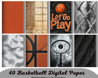 40 American Basketball Digital Scrapbook Paper Kit, Digital INSTANT DOWNLOAD High Definition Papers, Sports Theme Digi Scrapbook Paper