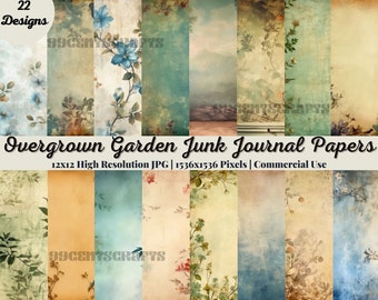 22 Overgrown Garden Junk Journal Papers, Spring Printable Journal Pages for Scrapbooking, Scrapbook Paper Ephemera Journal Kits & Supplies
