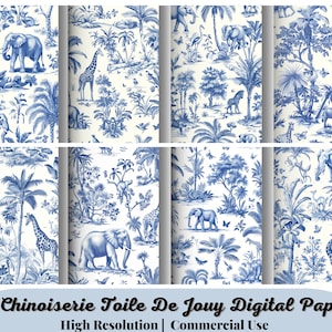 16 Chinoiseries Toile de Jouy, papier numérique, usage commercial illimité, élégants motifs sans couture, papier scrapbooking chinoiseries sans couture