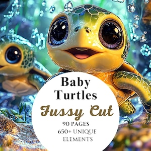 Baby Turtles Fussy Cut Bundle, Cute Turtle Graphics, Little Tortoise Printables, Instant Digital Download, Unlimited Commercial Use