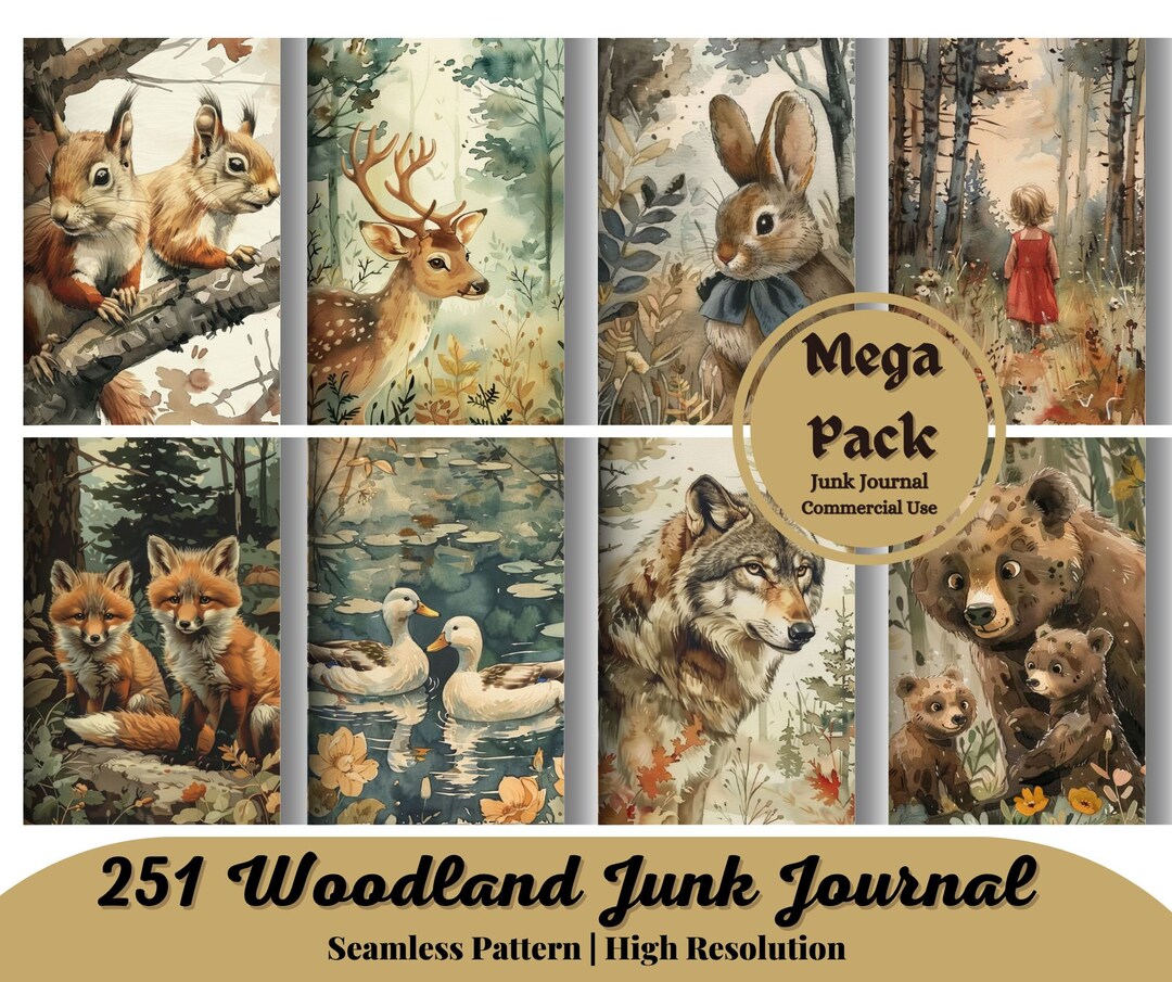 251 Woodland Junk Journal Kit Digital Download Scrapbook Paper Forest ...