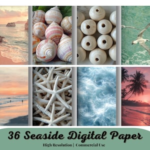 36 Kit de papier numérique bord de mer pour scrapbooking, TÉLÉCHARGEMENT numérique instantané, papiers haute définition, papier scrapbooking Océan numérique
