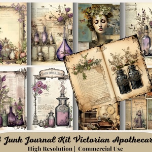 54 Junk Journal Kit Boticário Vitoriano, Efêmera Vintage Herbal, Diário Botânico Imprimível, Colagem, Papéis para Download Digital, Kit de Dígitos