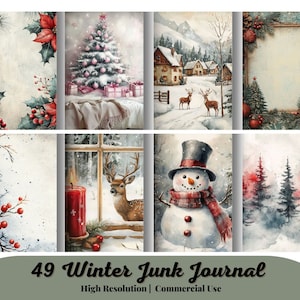 49 carte per album di ritagli di Natale, pagine stampabili festive, effimere natalizie, diario di spazzatura invernale, scrapbooking, digitale, artigianato di Babbo Natale