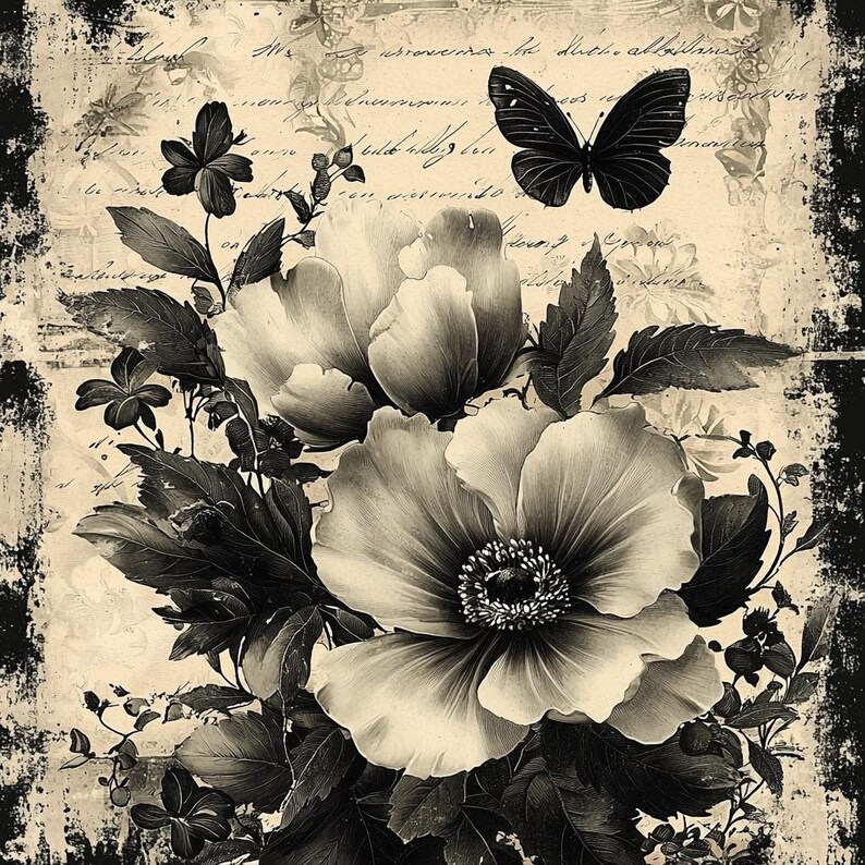 Black and White Shabby Chic Junk Journal Kit, Vintage Shabby Ephemera ...