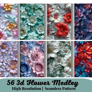 56 3D-bloemenmedley, 3D-bloemen digitaal papier, Hoge kwaliteit, Instant download, Commercieel gebruik, 3D-bloemensublimatie, JPG, Vintage, 3D UHD