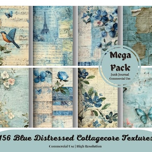 Blaue Distressed Cottagecore Texturen, sofortiger download, vintage Scrapbook Papier, shabby alte Papiertexturen, druckbare Hintergründe für Decoupage