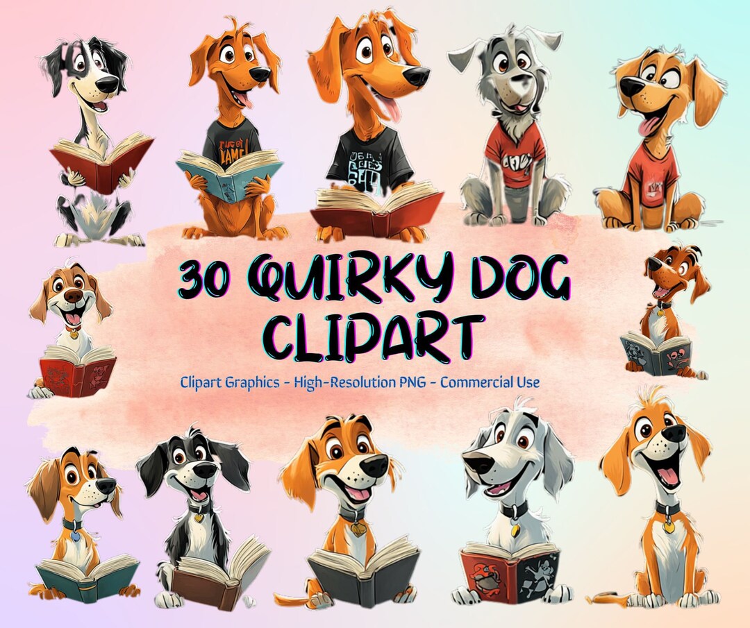 30 Quirky Dog Clipart PNG Bundle Whimsical Dogs Sublimation Clip Art ...