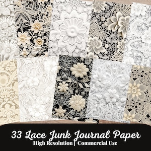 33 Spitze Junk-Journal Papier Hintergrund für Scrapbook Spitze-Dekor für Journaling druckbare digitale Papier Instant Download Papercraft