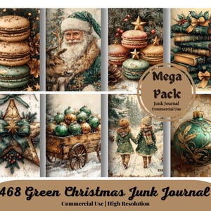 468 fournitures pour carnet de Noël aquarelle verte, papiers de scrapbooking de Noël vintage, arrière-plans de Noël shabby chic, images de Noël