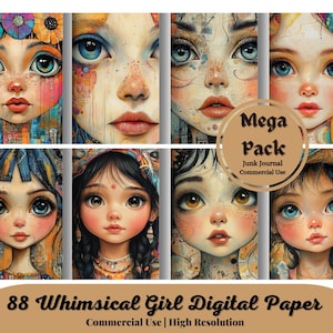 88 Whimsical Girl: Foglio di collage / Carta per album digitale / Download digitale / Art journaling / Ephemera di diario spazzatura / Ephemera digitale