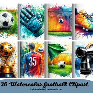 Aquarel voetbal clipart, voetbal clipart, clipart bundel, commercieel gebruik, digitale download, instant download