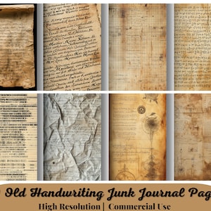 40 páginas de diario basura con escritura a mano antigua, kit de papel para álbum de recortes digital, hojas de collage desgastadas con efímeras neutras e imprimibles a mano vintage