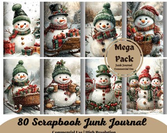 80 Snowman Light Green Scarf Scrapbook Images Winter Graphics Festive Printable Instant Download Paper Crafts Junk Journal Scrapbooking