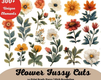 Fussy Cuts Flower, Fussy Cuts Digital Download, Digital Junk Journal, Junk Journal Flowers, Fussy Cuts for Scrapbooking, Printable Fussy Cut