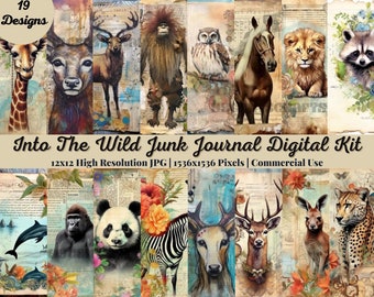 19 Into The Wild Junk Journal Digital Kit Printable, Savannah Junk Journal, Safari Adventure Junk Journal Kit, Junk Journal Paper