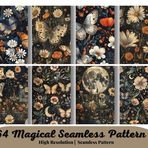 64 Witchy Night Garden -Magical Seamless Pattern, Surface Design - Instant Download Digital Paper- Commercial Use Permitted- Sublimation PoD