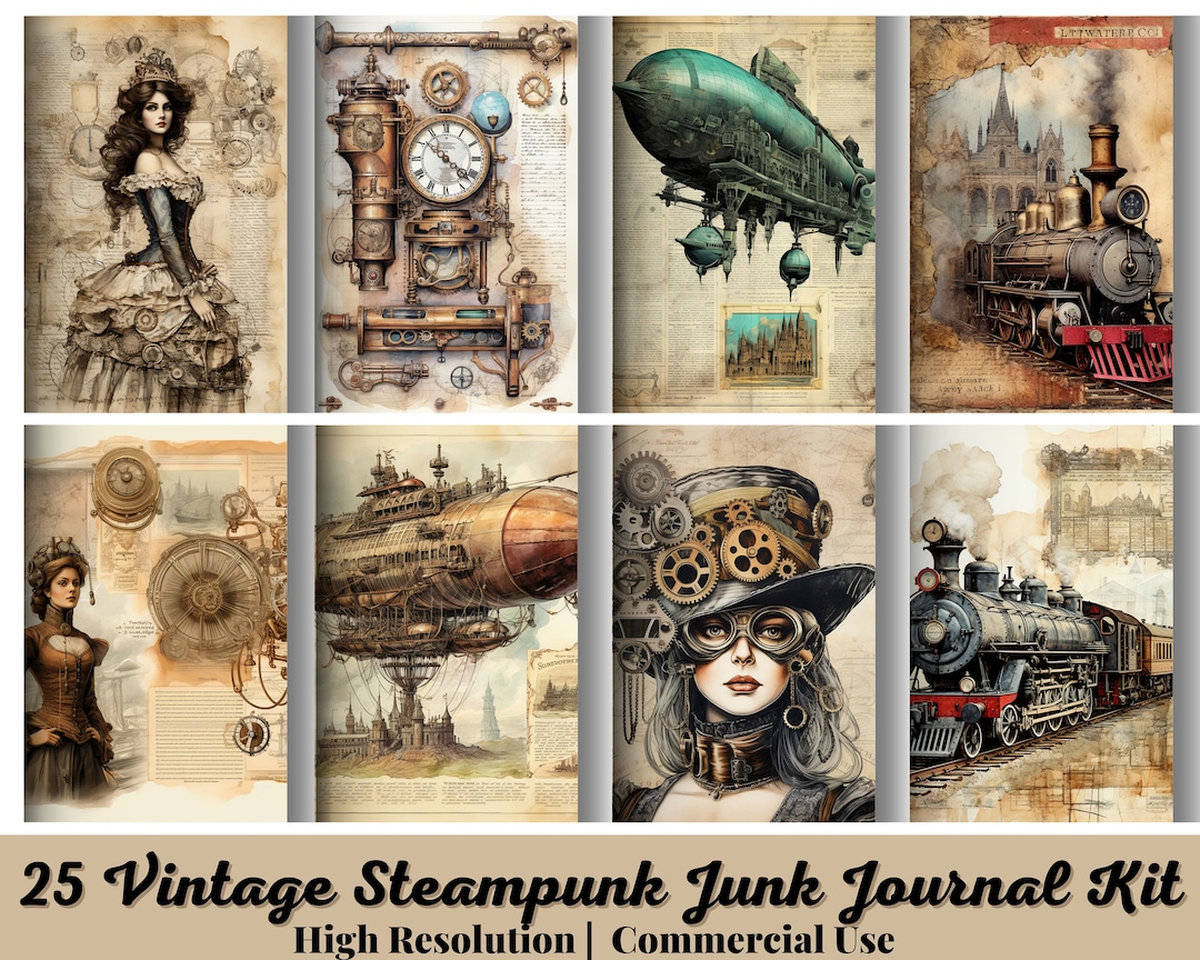 25 Vintage Steampunk Junk Journal Kit, Instant Download, Digital ...
