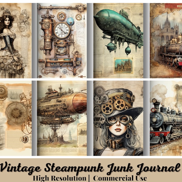 25 Vintage Steampunk Junk Journal Kit, Instant Download, Digital Scrapbook Paper Victorian Ephemera JPG Collage Sheets Printable Backgrounds