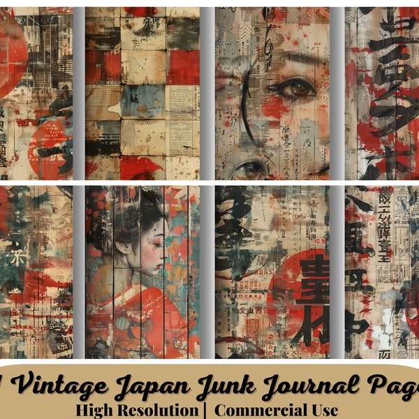 51 Vintage Japan Junk Journal Pages, Digital Scrapbook Paper , Japanese Ephemera, Printable Collage Sheet, Asian Background, Oriental Prints