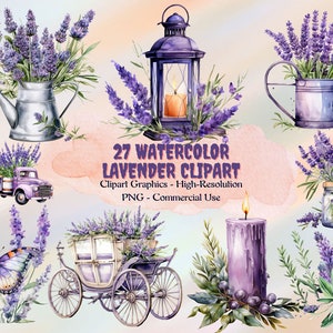 27 Watercolor Lavender Clipart - Provence floral wedding PNG format instant download for commercial use