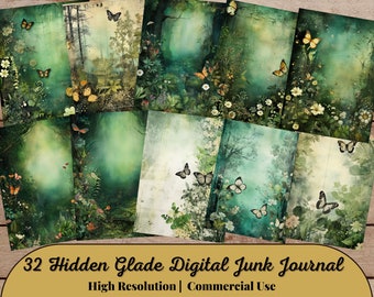 32 Hidden Glade Digital Junk Journal Background, Fairy Forest Collage Printable, Digital Junk Journal,Nature Journal Paper,Forest background