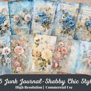 25 Junk Journal: estilo Shabby Chic, páginas de diario, creación de tarjetas, creación de etiquetas, paquete de papel, papel digital, papel para álbumes de recortes