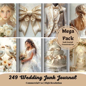 249 Hochzeit Junk Journal Zubehör Hochzeit Beige Weiß Digitales Scrapbook Papier Kit Hochzeit Ephemera Shabby Chic Hochzeit Printable Seiten