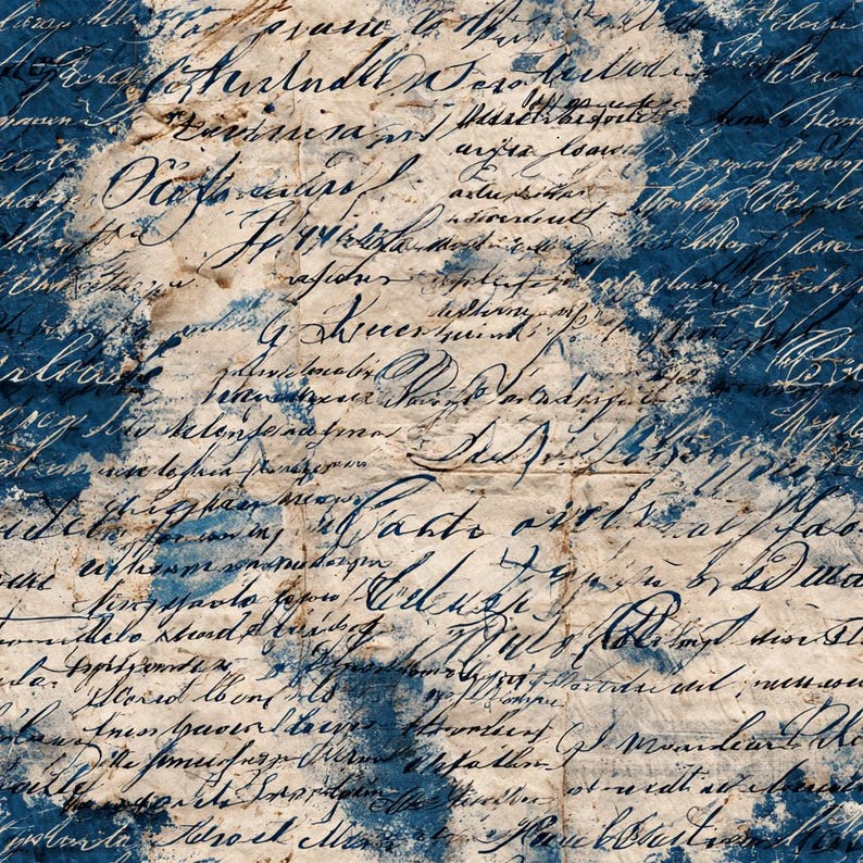 52 Indigo Vintage Script Digital Paper | Antique Handwriting Pattern ...