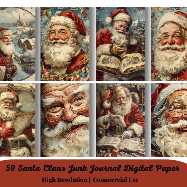 59 Santa Claus Junk Journal Pages, Digital Scrapbook Paper Kit, Father Christmas Printable, Festive Holiday Collage Sheet, Winter Ephemera