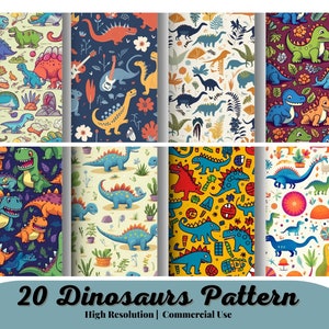 20 Dinosaurier-Muster Dino Land Rapportmuster, Stoffmuster Digitaler Download 300 dpi Kommerzielle Lizenz NoN Exclusive (Set-1)