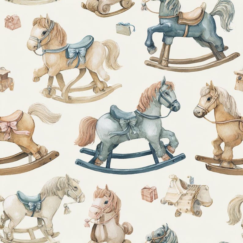 Miniature Rocking Horse Pattern Vintage Rocking Horses Pattern Digital Paper | Nostalgic Toys ...