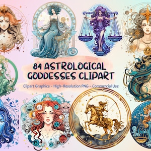 84 astrologische Göttinnen Clipart PNG-Dateien, Sternzeichen Clipart, Astrologie Horoskop Clip Art, Bundle für kommerzielle Nutzung 300DPI