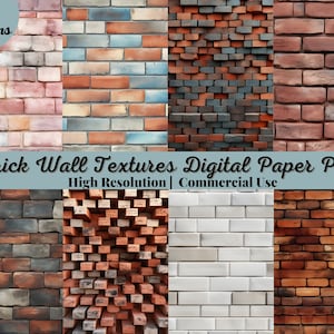 62 Brick Wall Textures digital paper pack, Brick Texture Digital Scrapbook Paper,Bricks Digital Backdrops, Brick wall grunge texture digital
