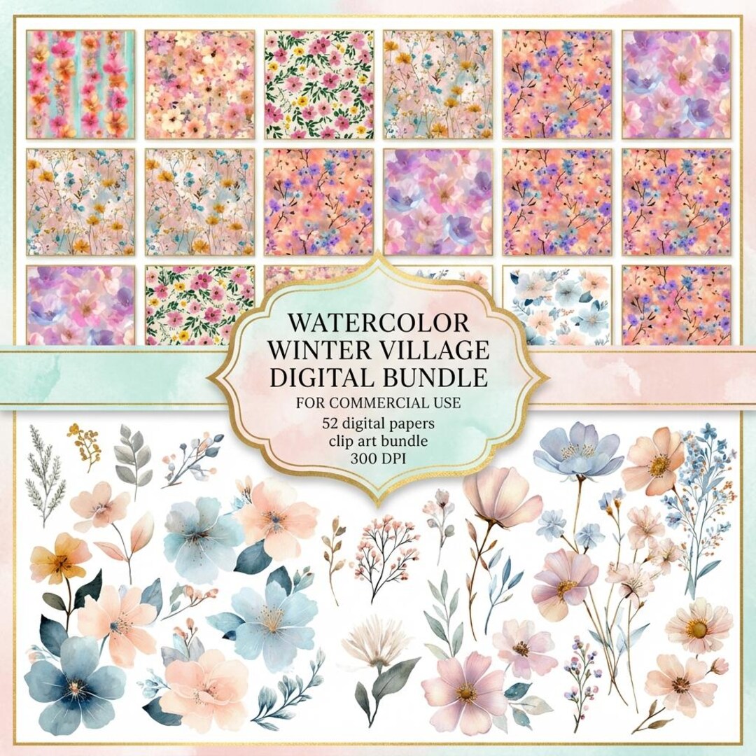 Ditsy Floral Digital Paper Pack – 52 Spring Seamless Flower Backgrounds ...