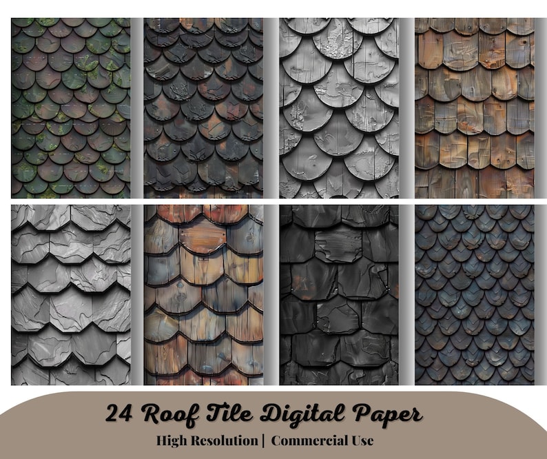 Tile Model Paper 24 Digital Roof Tile, Slate Papers, Printable Digital Paper ...