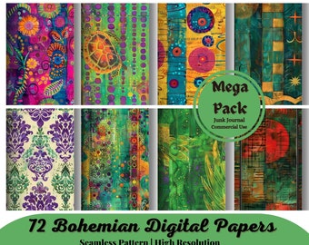 72 BOHEMIAN BACKGROUNDS/Digital Downloads/9 Hand Painted Background Papers/Journal Papers