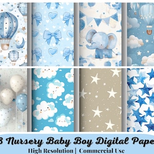 38 Nursery Baby Boy digital paper pack, Baby boy nursery, rainbow, baby pattern, hot air balloon, pattern, nursery baby, Rainbows