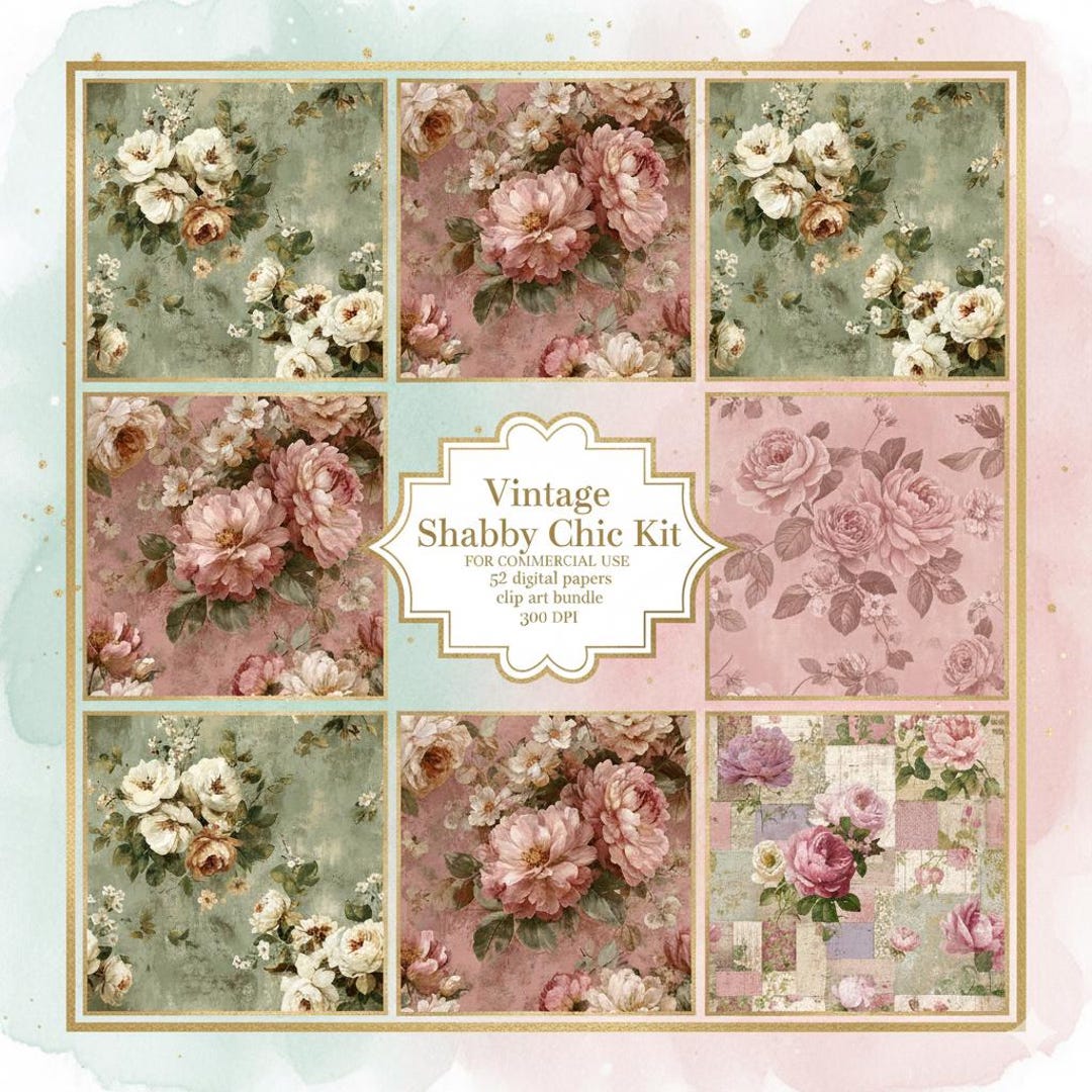 Cottage Garden Vintage Digital Paper | Soft Pastel Florals | Shabby ...