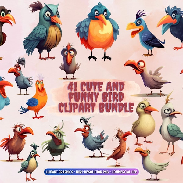 41 Cute And Funny Bird Clipart Bundle | Collection of  Bird Illustrations | High Quality PNG Files | Commercial Use | Digital Paper Craft
